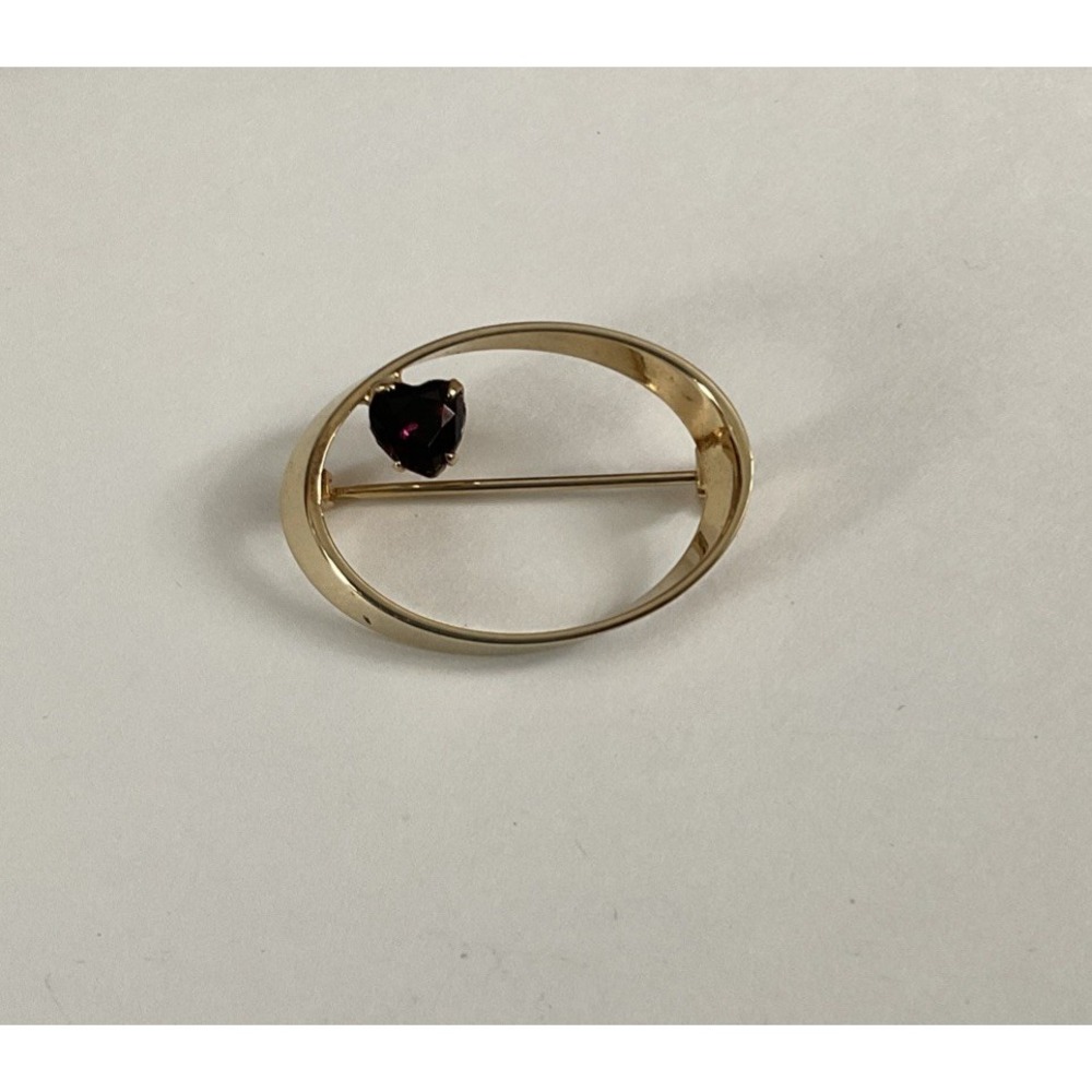 Amethyst Rhinestone Heart February Birthstone Brooch Pin Gold Tone Oval